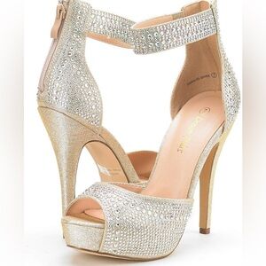 Dream Pairs Rhinestone High Platform Gold Heels